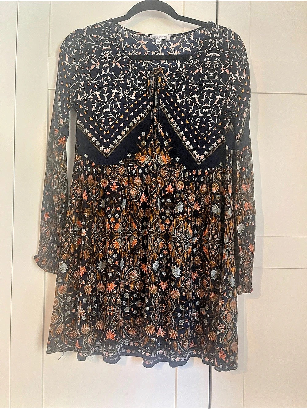 Patrons of Peace Mixed Print Bell-Sleeve Mini Dress XS